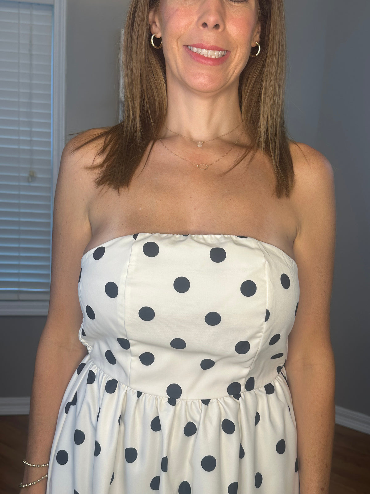Polka Dot Strapless Midi Dress