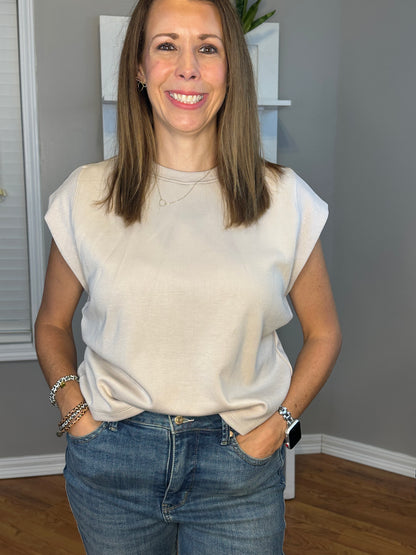 Cap Sleeve Crew Neck Pullover Top