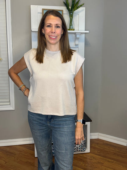 Cap Sleeve Crew Neck Pullover Top