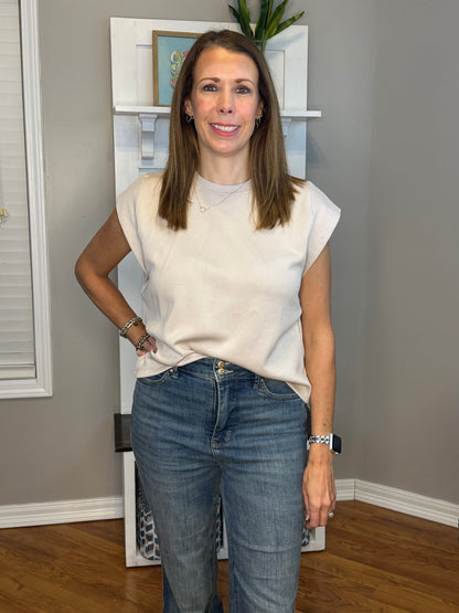 Cap Sleeve Crew Neck Pullover Top