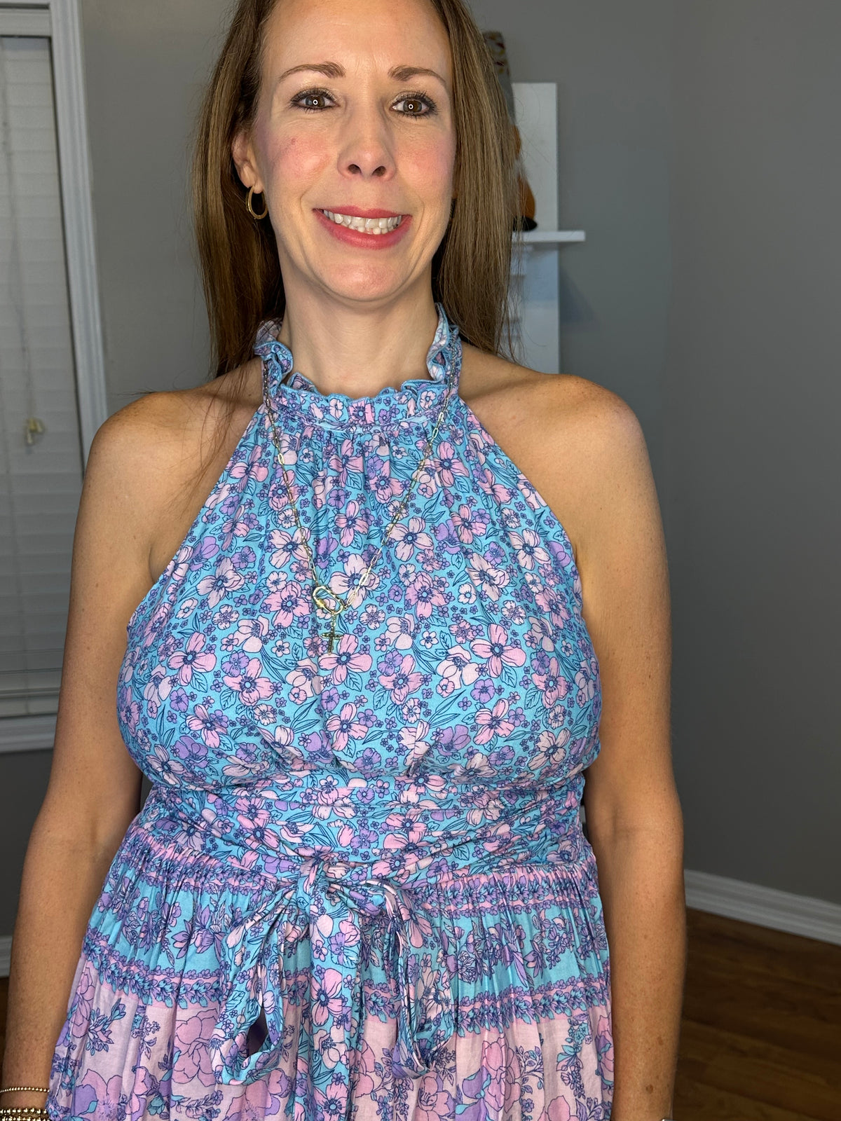 Floral print high neck sleeveless top