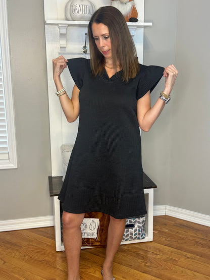 Double Take Full Size Ruffled V-Neck Cap Sleeve Dress