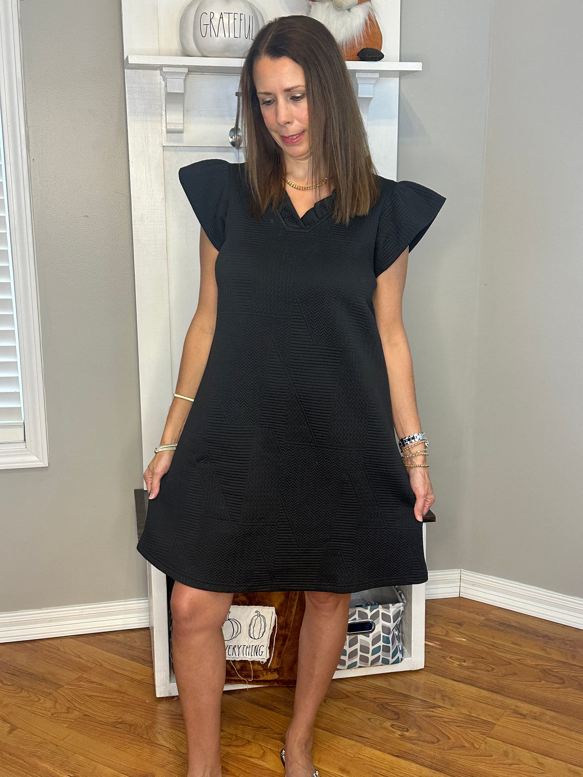 Double Take Full Size Ruffled V-Neck Cap Sleeve Dress