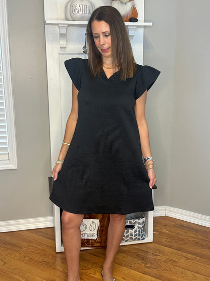 Double Take Full Size Ruffled V-Neck Cap Sleeve Dress