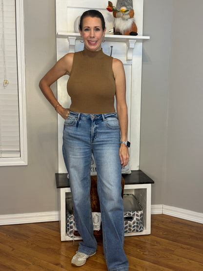 Caramel turtleneck tank knitted bodysuit