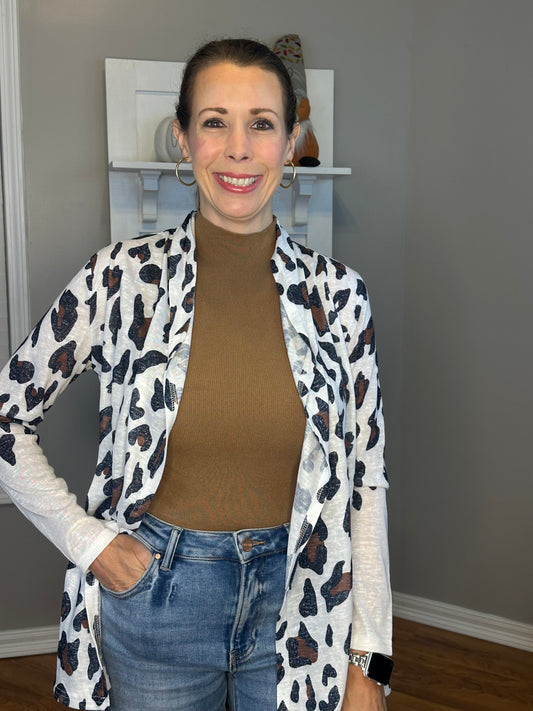 White Vintage Leopard Print Open Cardigan