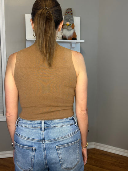 Caramel turtleneck tank knitted bodysuit