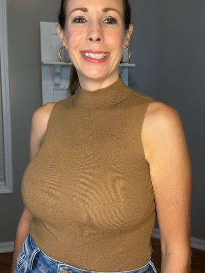 Caramel turtleneck tank knitted bodysuit