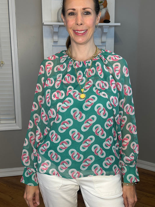 Print round neck long sleeve top
