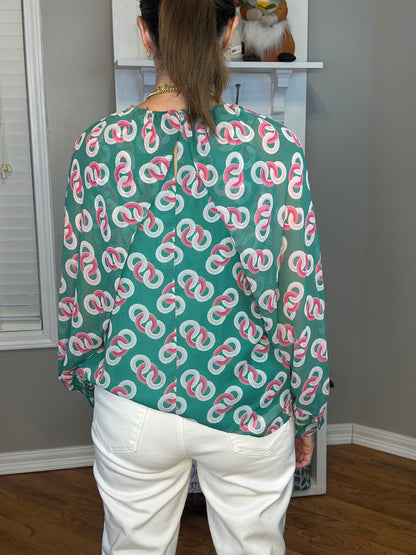 Print round neck long sleeve top
