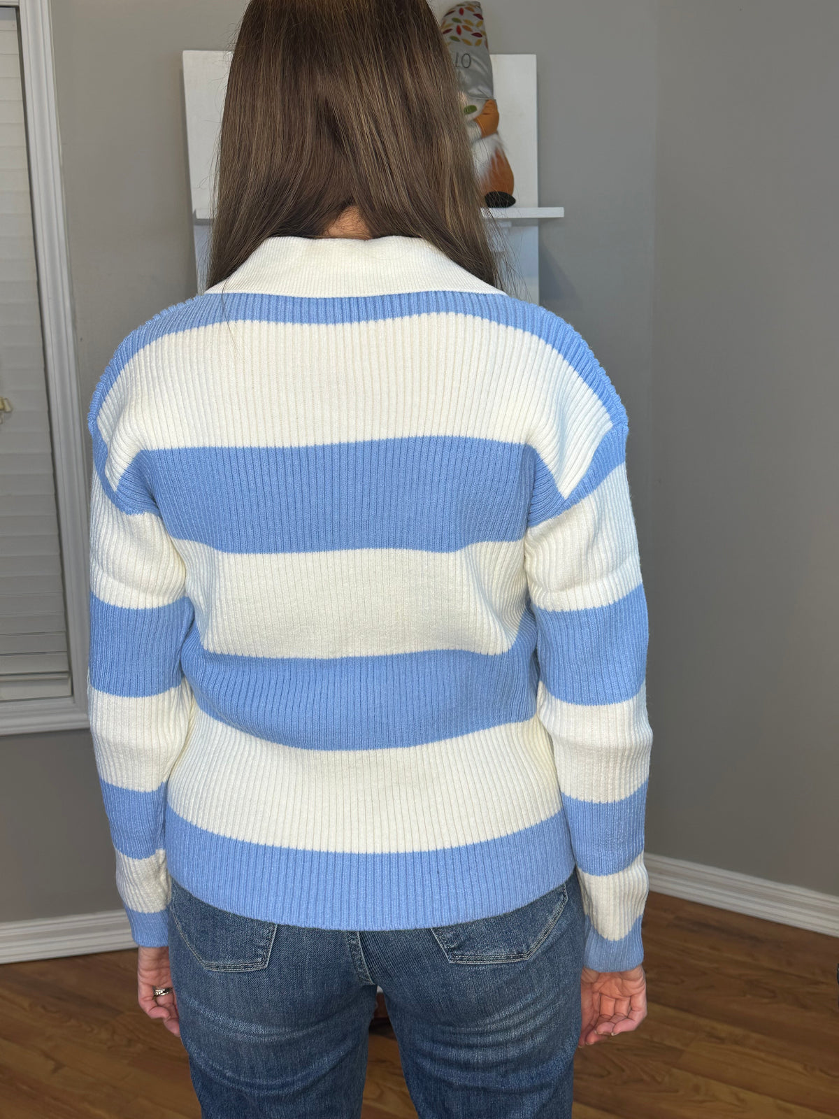 Zenana Striped Collared Sweater