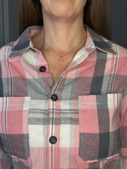Pink Plaid Button Up Patch Pocket Shirt