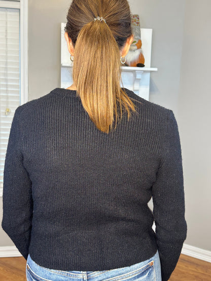 Long Sleeve Crew Neck Sweater Top - Black