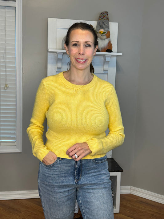 Long Sleeve Crew Neck Sweater Top - Yellow