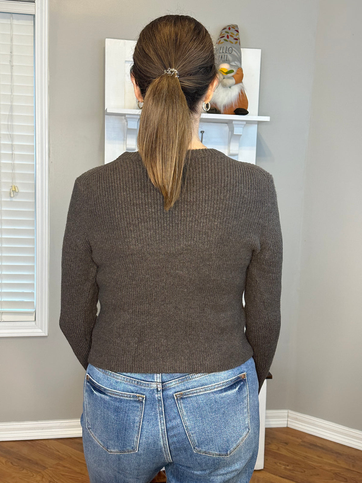 Long Sleeve Crew Neck Sweater Top - Brown
