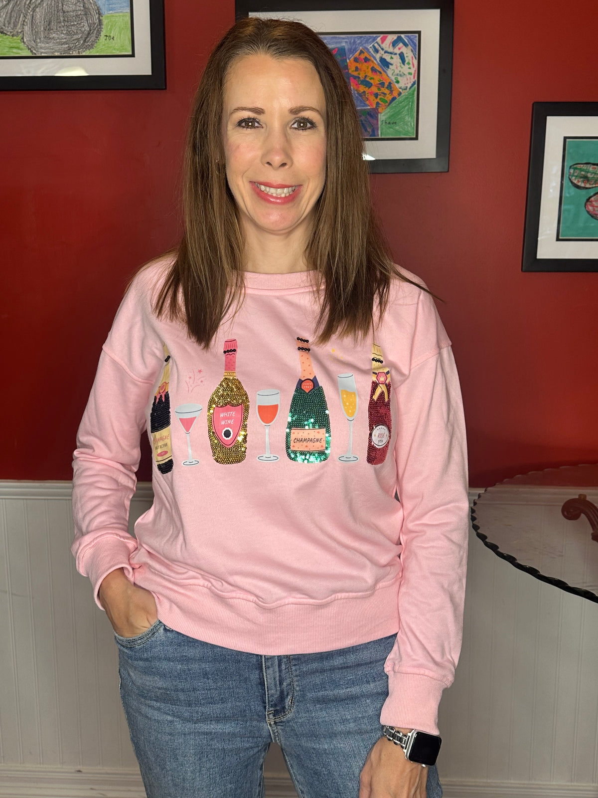 Pink Wine glass sweater