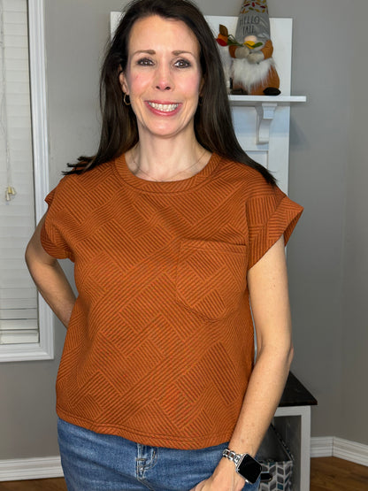 Textured Knit Cropped Pocket Top