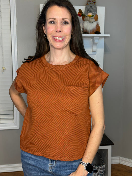 Textured Knit Cropped Pocket Top