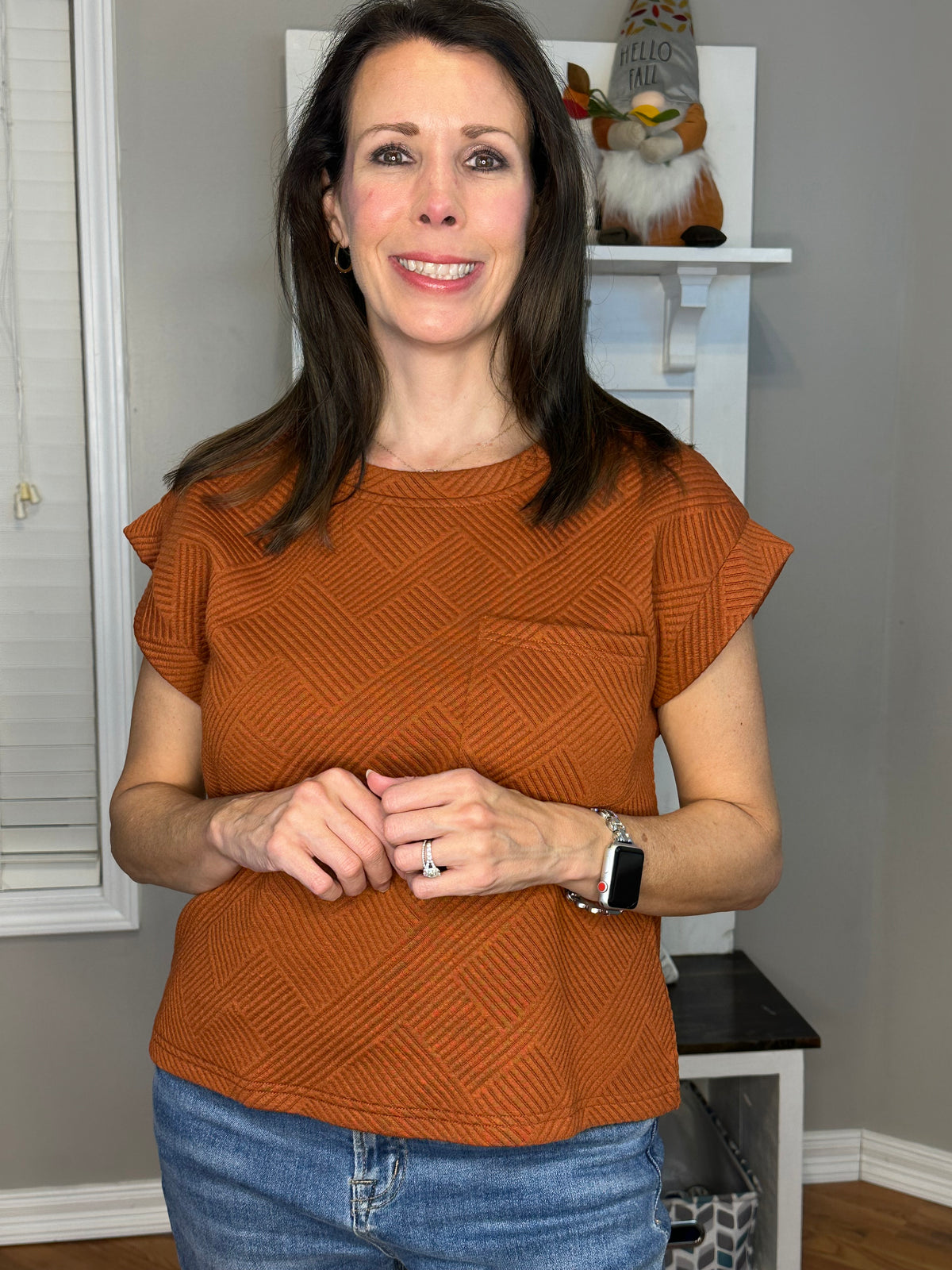 Textured Knit Cropped Pocket Top