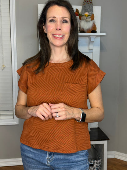 Textured Knit Cropped Pocket Top
