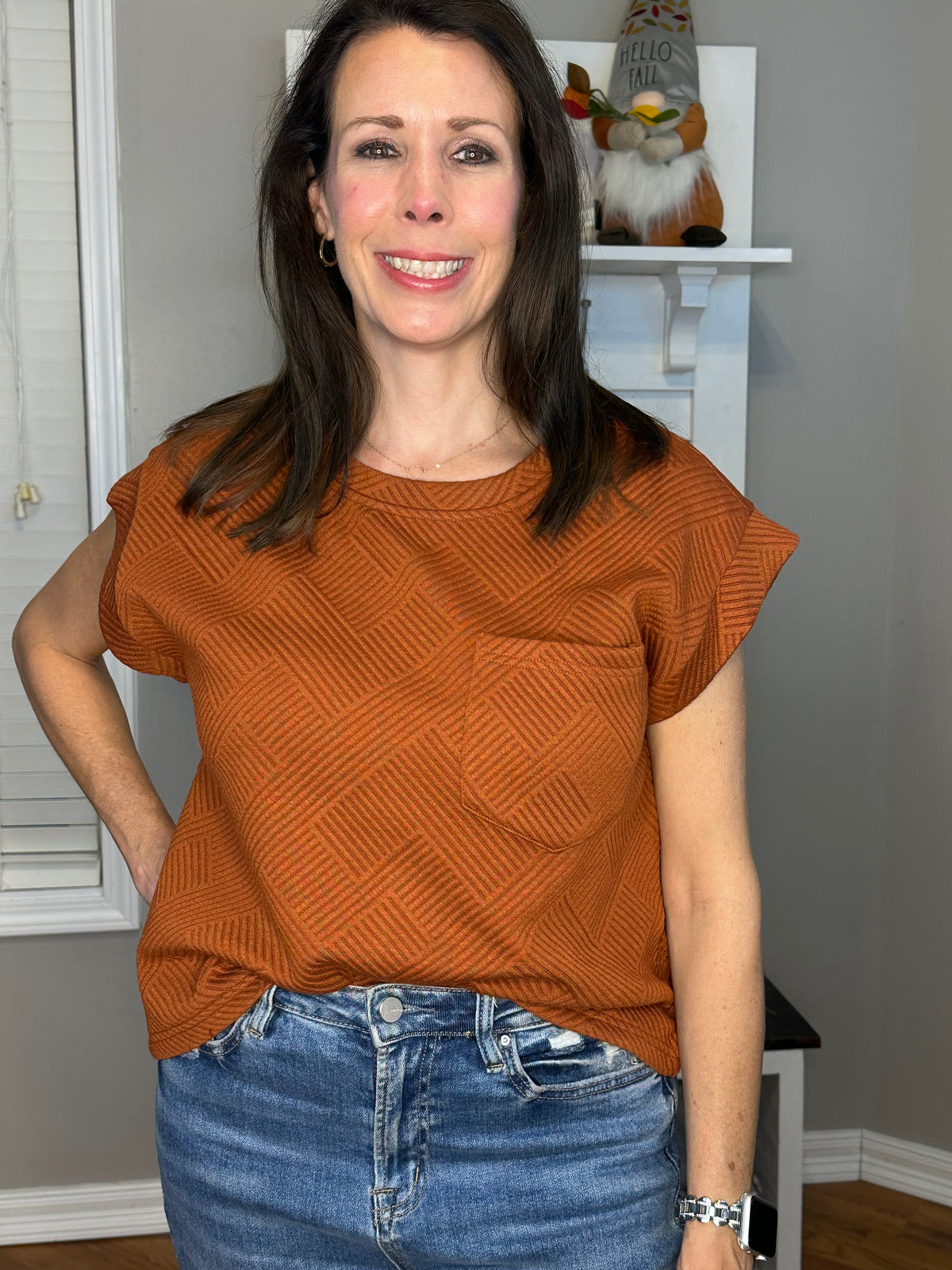 Textured Knit Cropped Pocket Top