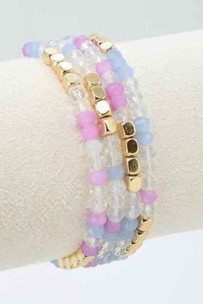 4 Piece Glass Metal Beaded Bracelet Set