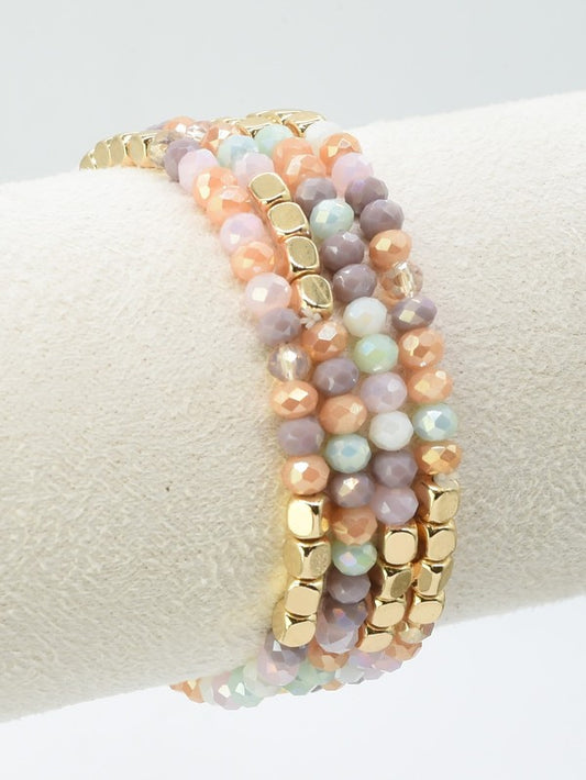 4 Piece Glass Metal Beaded Bracelet Set