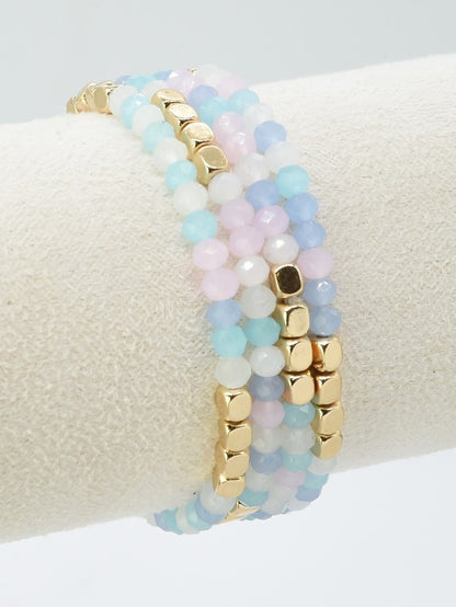 4 Piece Glass Metal Beaded Bracelet Set