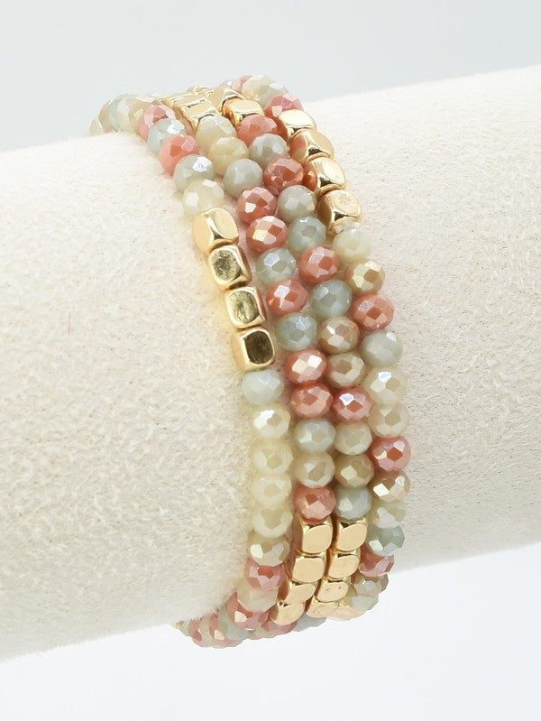 4 Piece Glass Metal Beaded Bracelet Set
