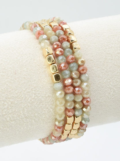 4 Piece Glass Metal Beaded Bracelet Set