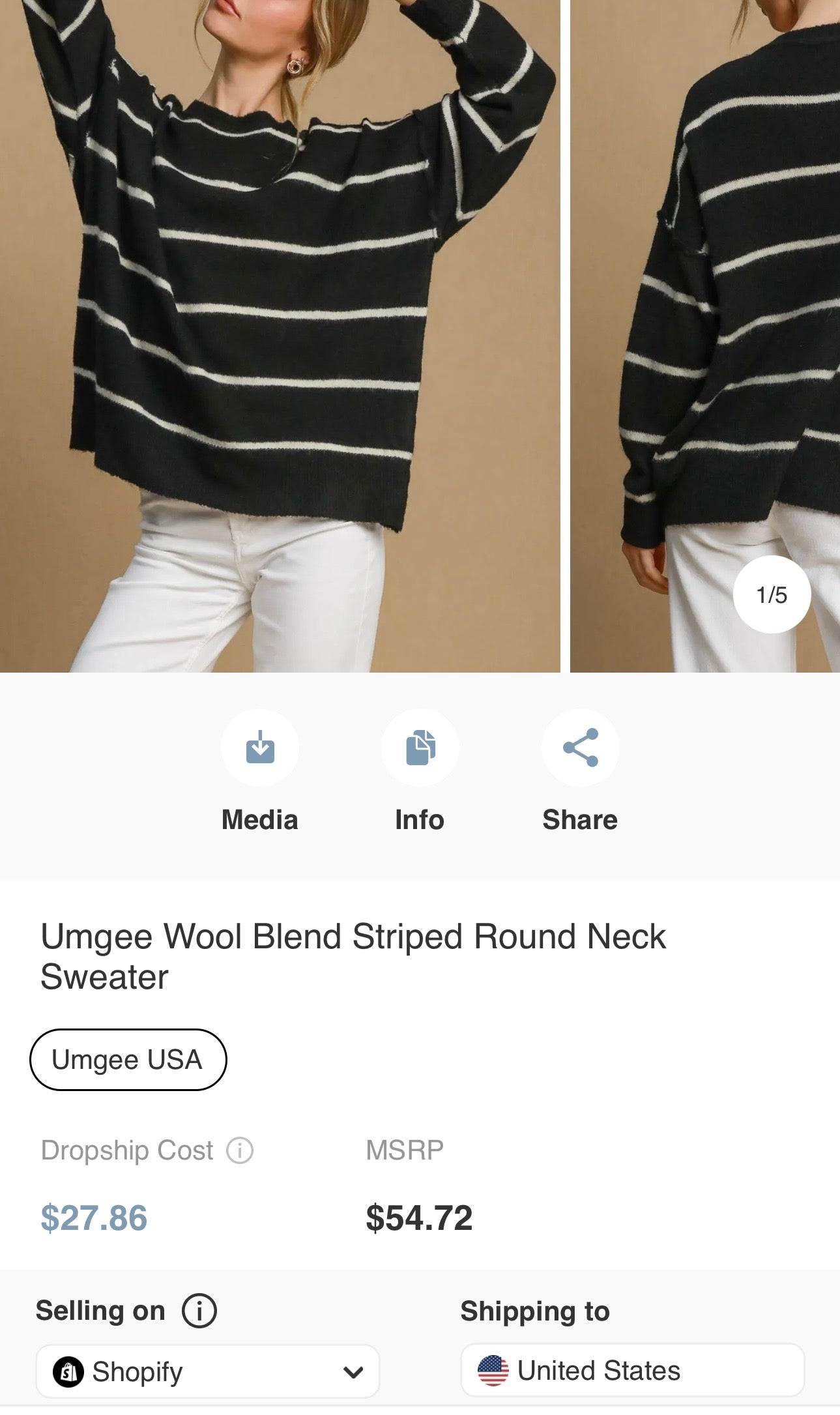 Umgee Wool Blend Striped Round Neck Sweater