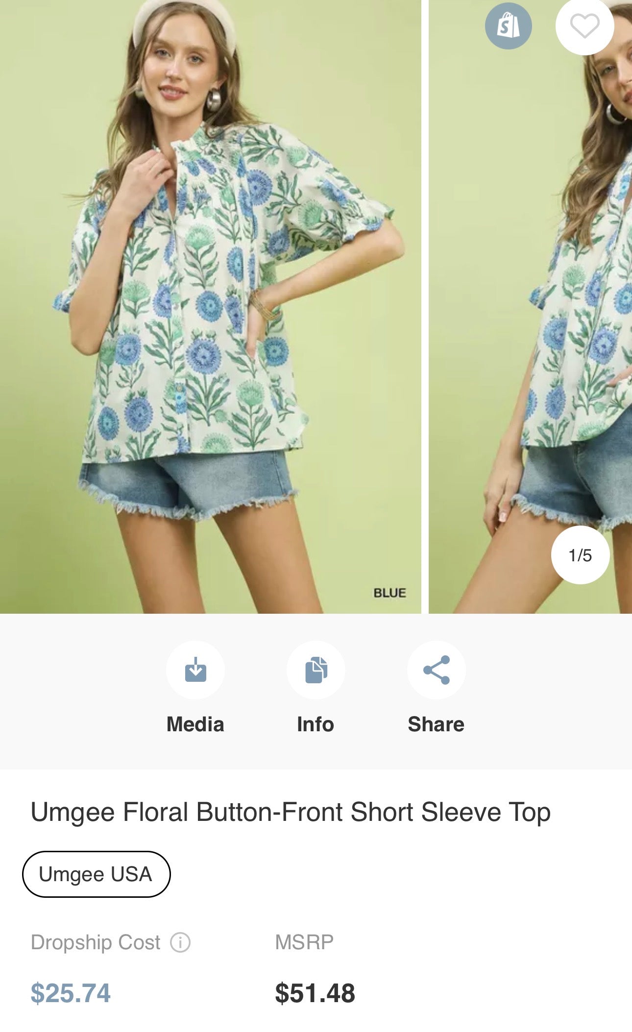 Umgee Floral Button-Front Short Sleeve Top