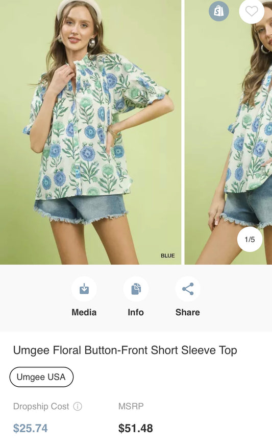 Umgee Floral Button-Front Short Sleeve Top