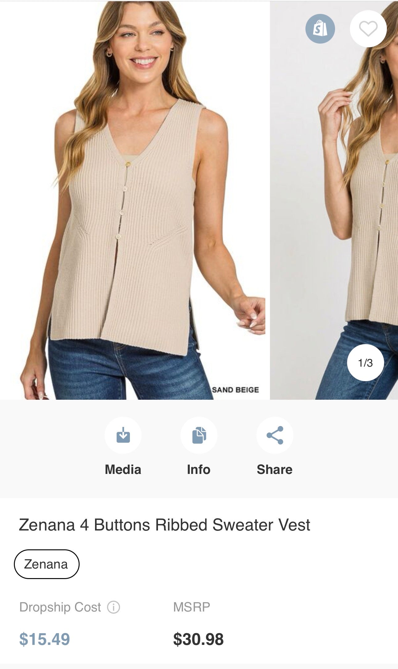 Zenana 4 Buttons Ribbed Sweater Vest