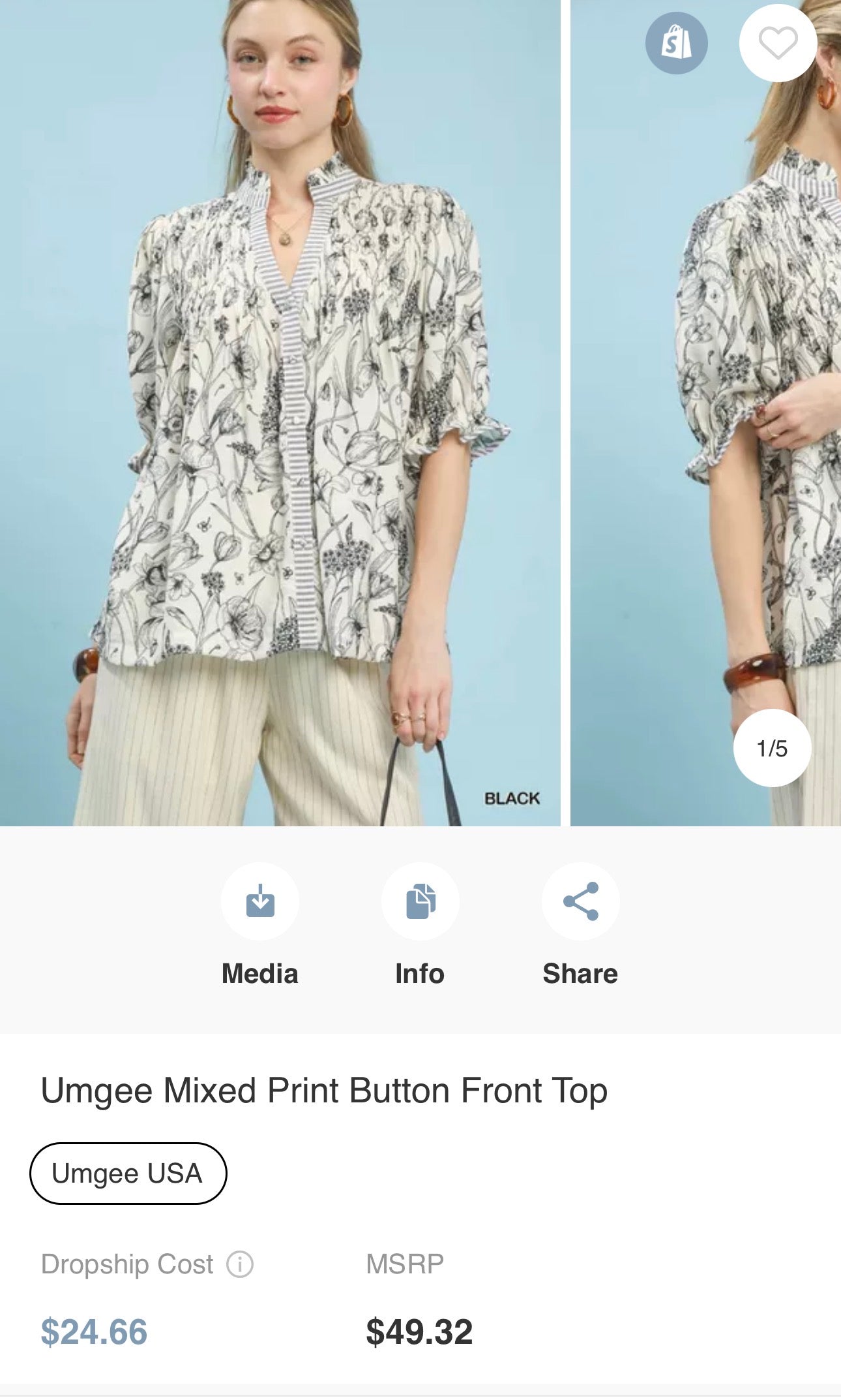 Umgee Mixed Print Button Front Top