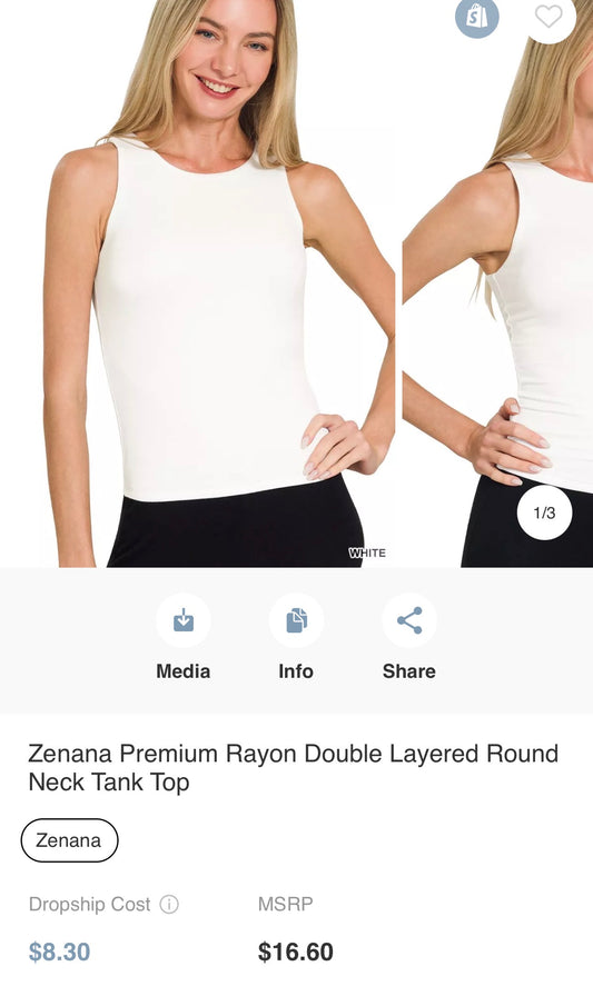 Zenana Premium Rayon Double Layered Round Neck Tank Top