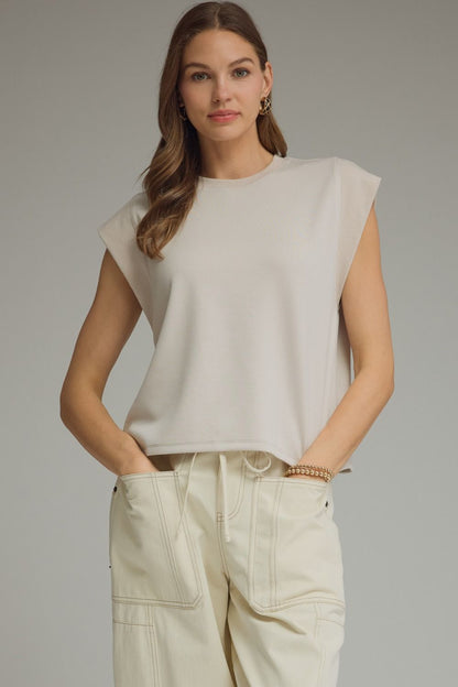 Cap Sleeve Crew Neck Pullover Top