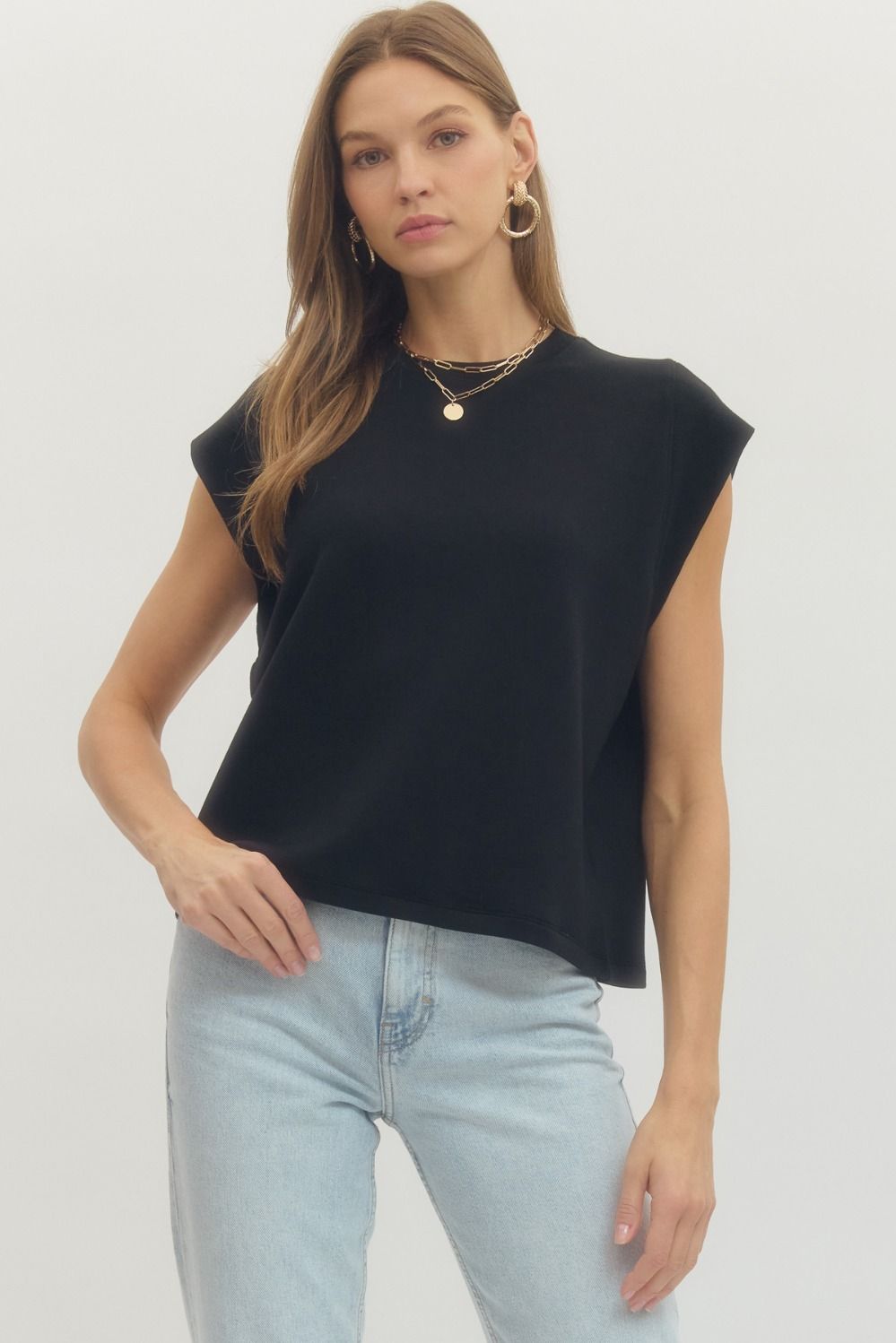 Cap Sleeve Crew Neck Pullover Top