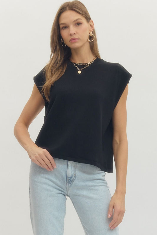 Cap Sleeve Crew Neck Pullover Top