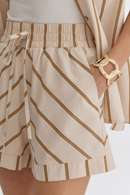 Taupe Stripe High-Waisted Shorts