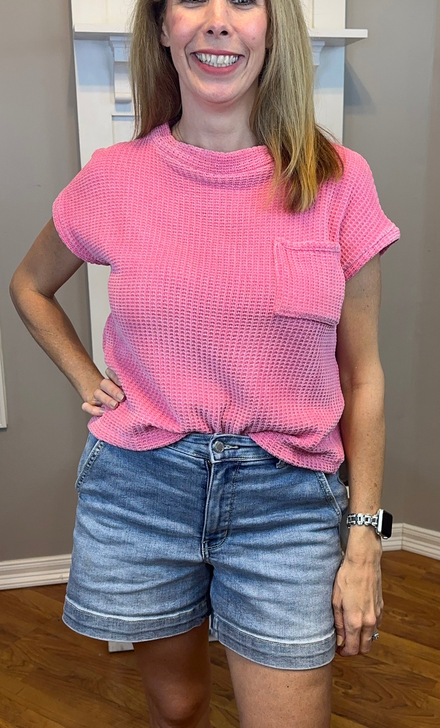 Zenana Chenille Waffle Short Sleeve Sweater