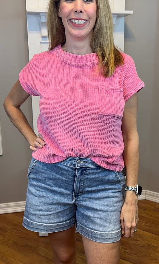 Zenana Chenille Waffle Short Sleeve Sweater