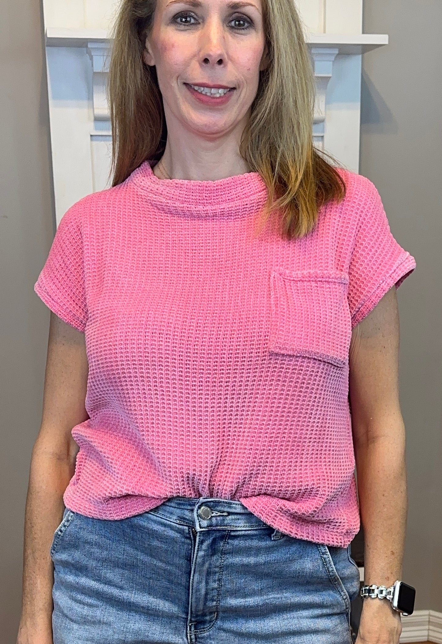Zenana Chenille Waffle Short Sleeve Sweater