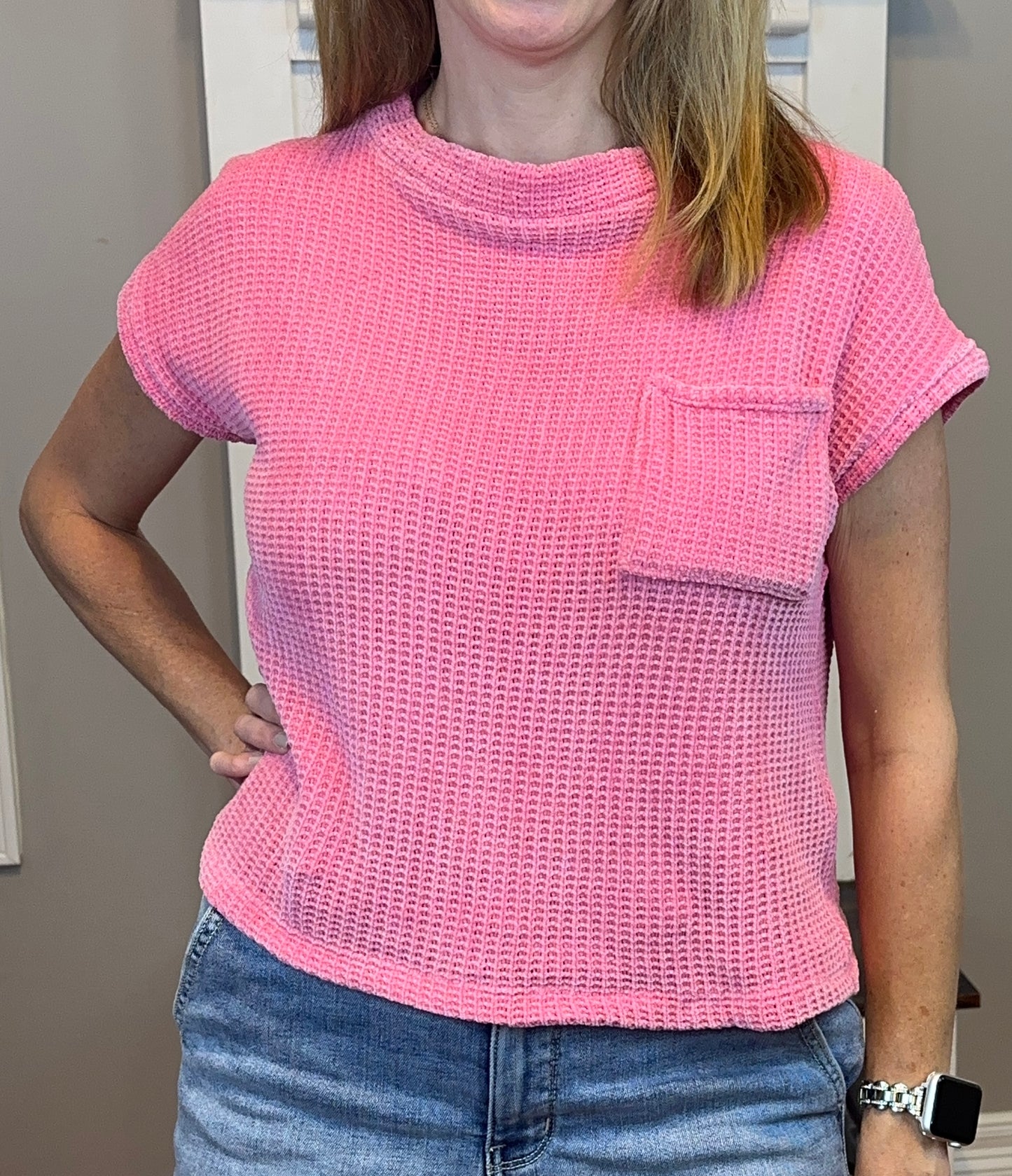 Zenana Chenille Waffle Short Sleeve Sweater
