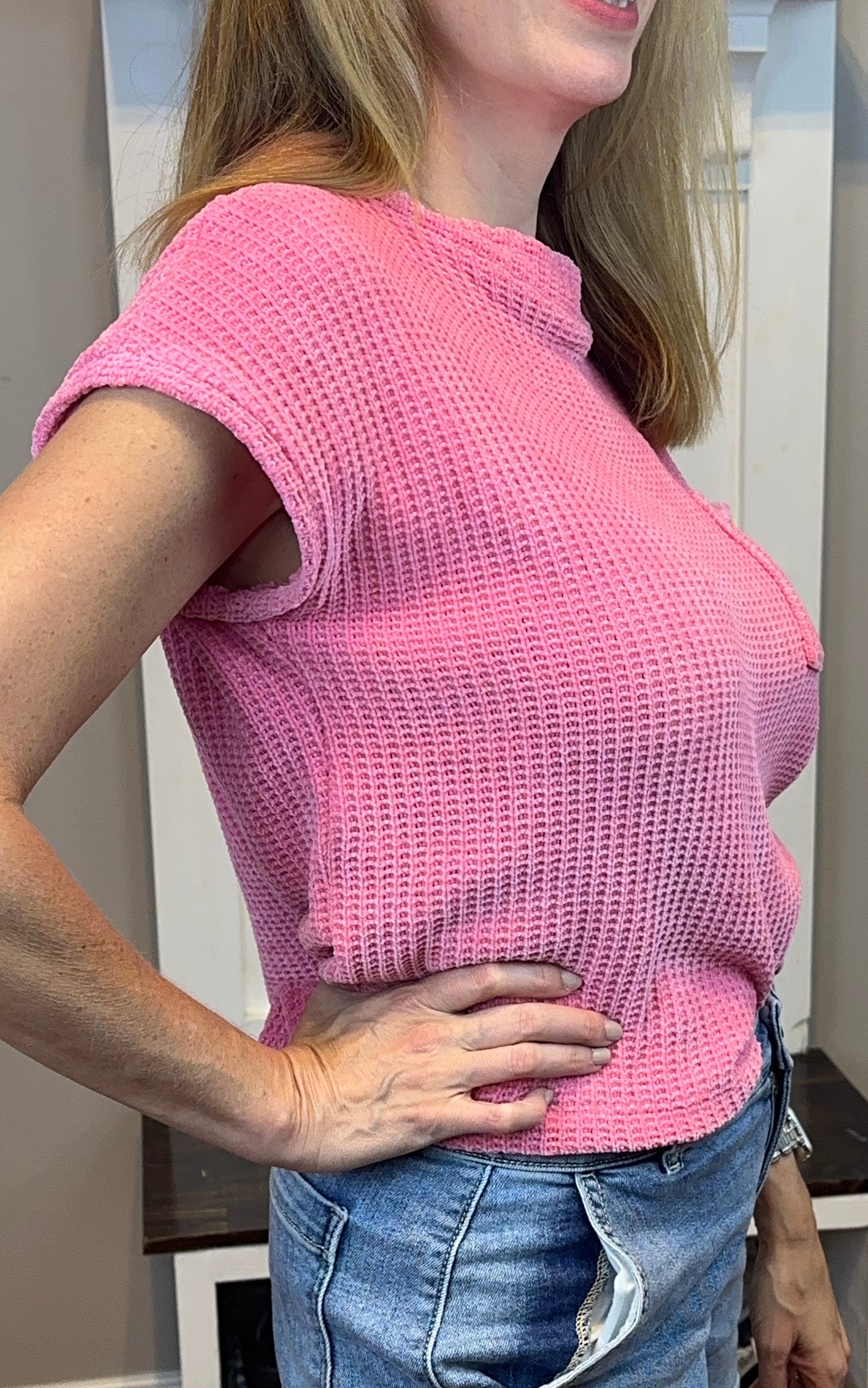 Zenana Chenille Waffle Short Sleeve Sweater