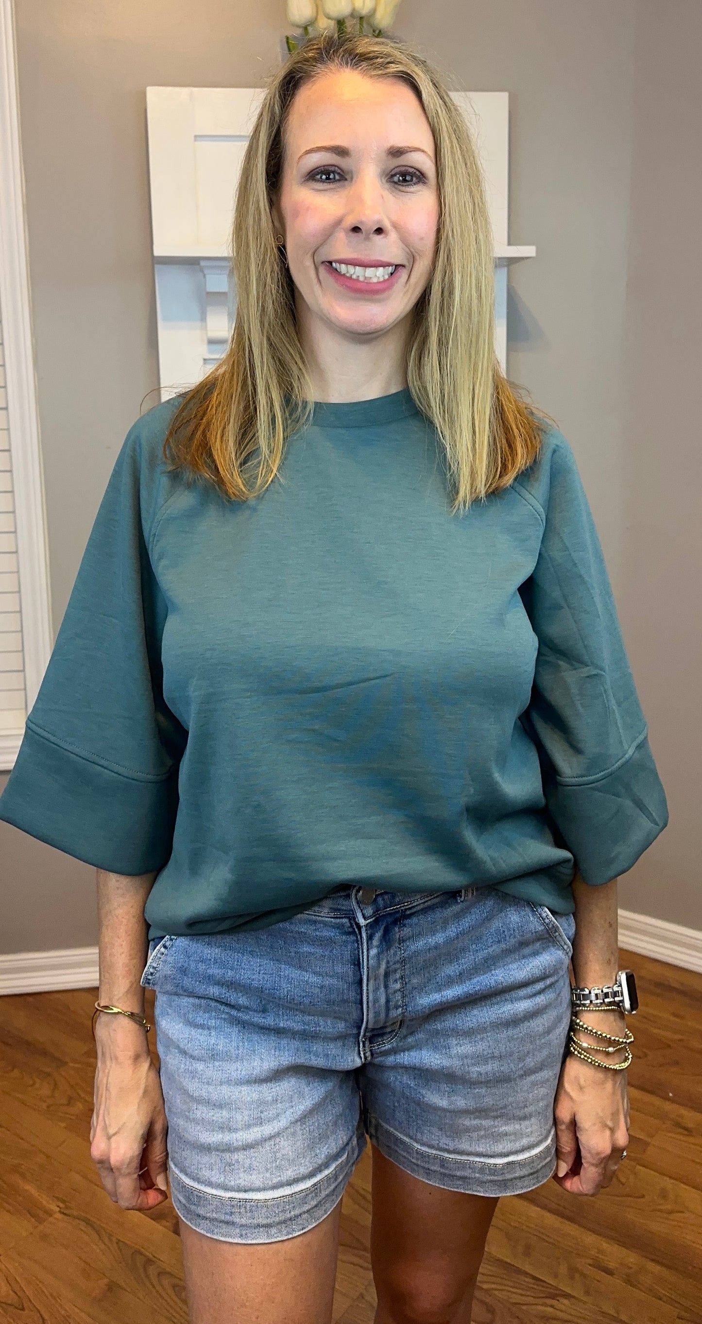 Zenana Scuba 3/4 Sleeve Pullover