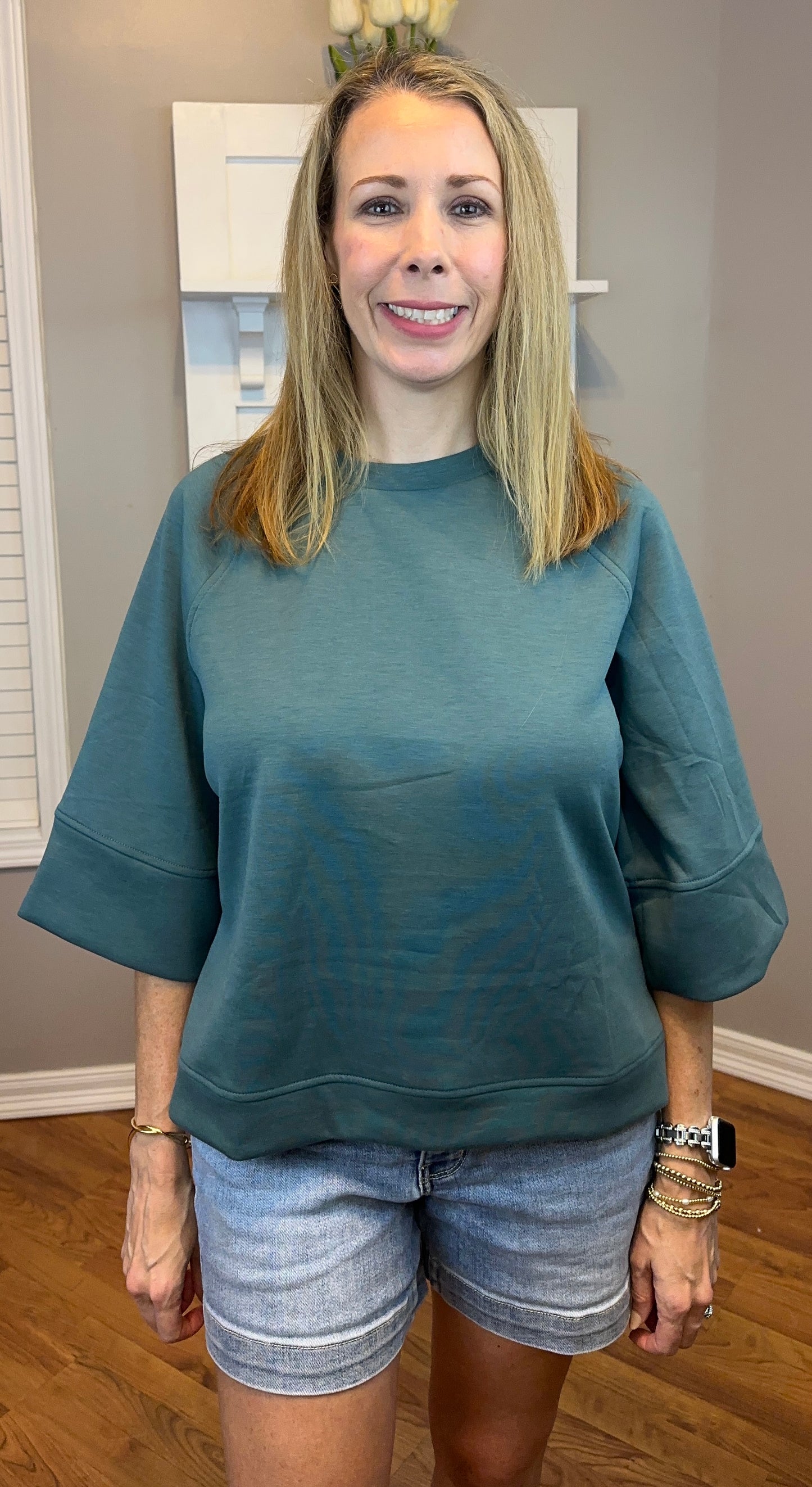 Zenana Scuba 3/4 Sleeve Pullover