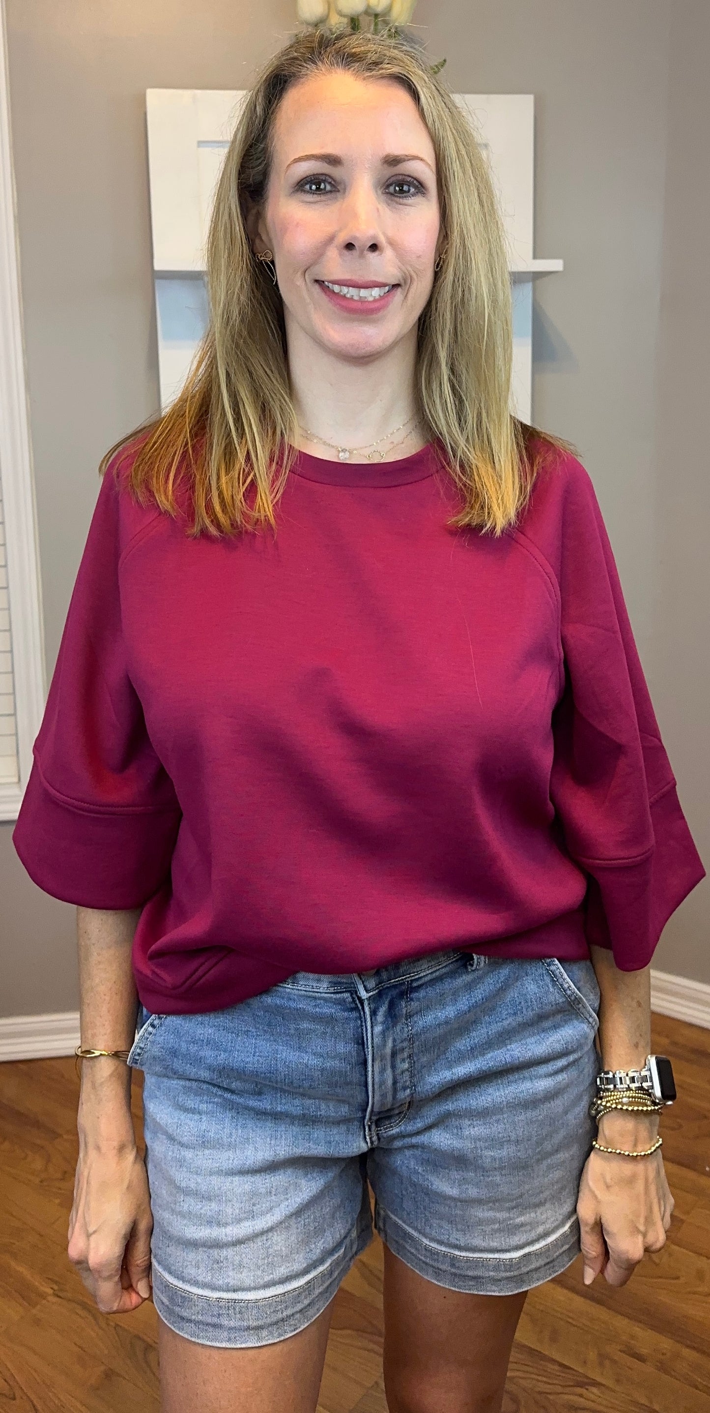Zenana Scuba 3/4 Sleeve Pullover