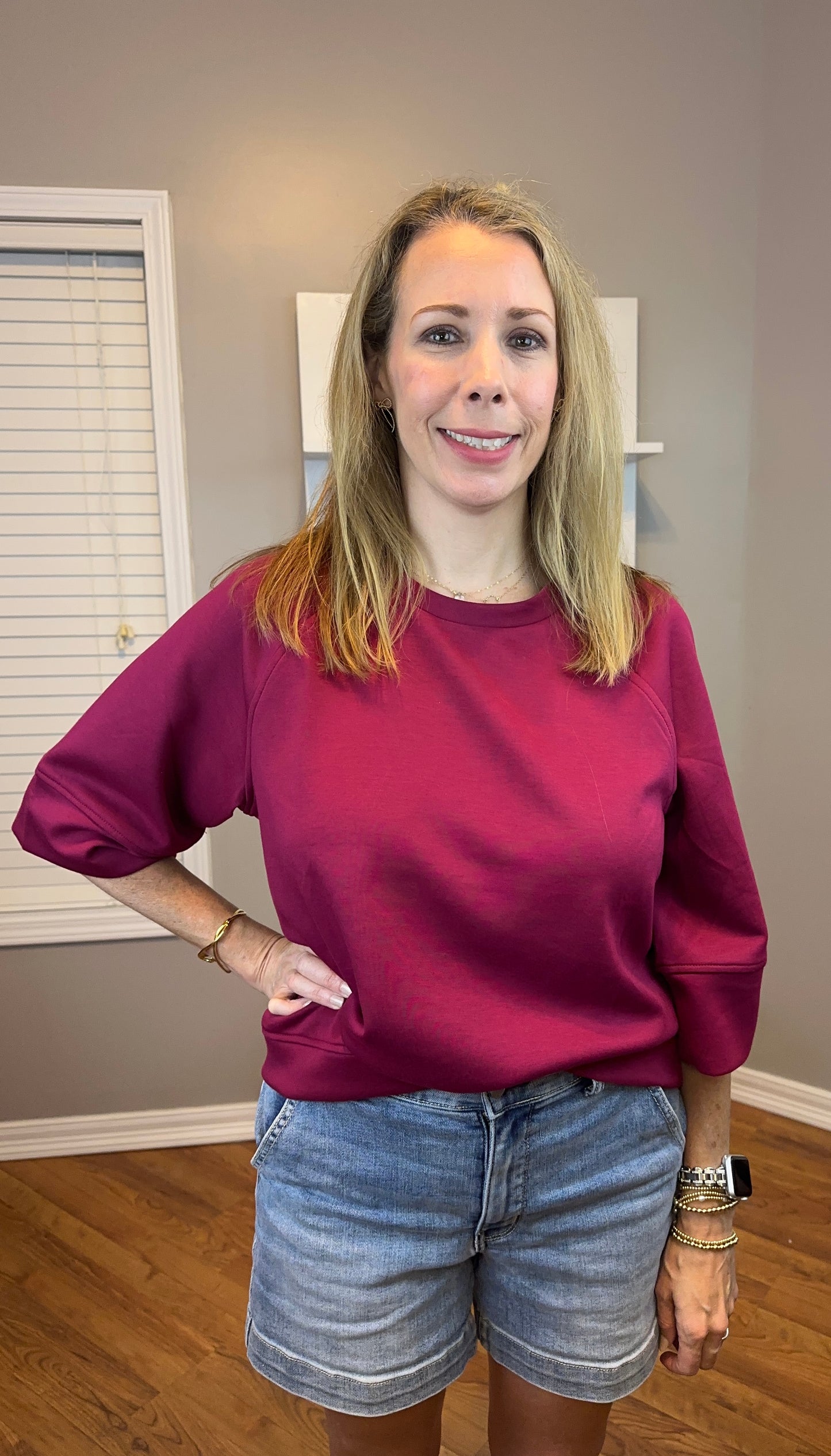 Zenana Scuba 3/4 Sleeve Pullover