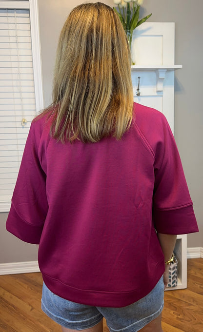 Zenana Scuba 3/4 Sleeve Pullover